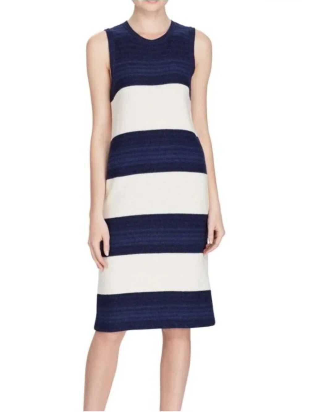 Ralph Lauren Navy & White Sleeveless Striped Knit Midi Dress